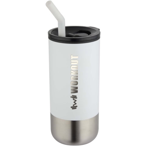 Grayson 480 ml RCS recycelter Isolierbecher mit Trinkhalm - weiss - Logo 1