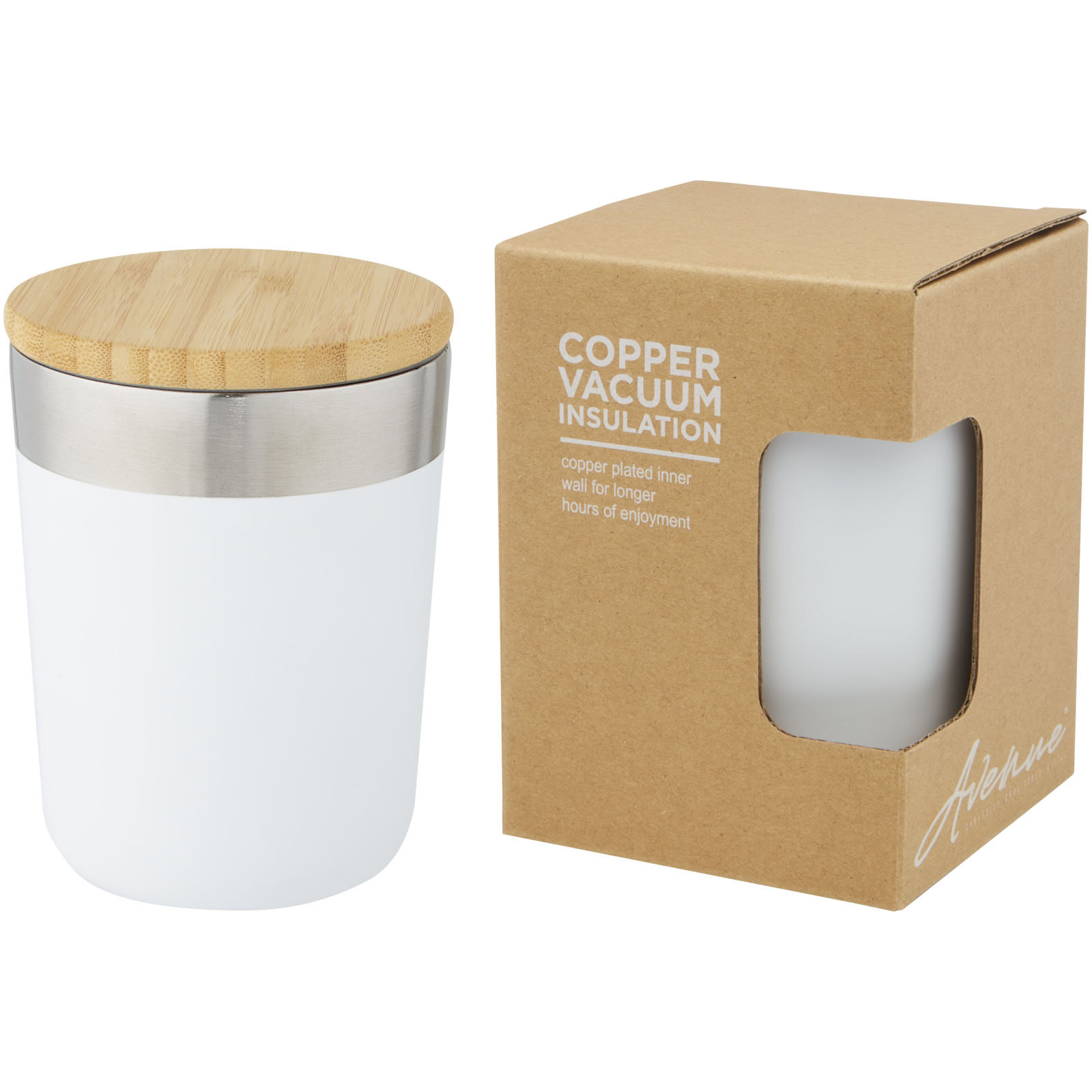 Lagan 330 ml Kupfer-Vakuum Isolierbecher mit Bambusdeckel - weiss - Hauptfoto