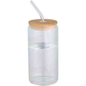 Mirage 500 ml einwandiges Glas aus Borosilikatglas mit Bambusdeckel – transparent