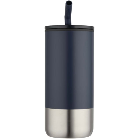 Grayson 480 ml RCS recycelter Isolierbecher mit Trinkhalm - navy - Vorderseite