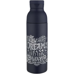 Illuminate 650 ml RCS-zertifizierte doppelwandige Trinkflasche aus recyceltem Edelstahl mit 3-teiligem Deckelset - navy - Logo 1