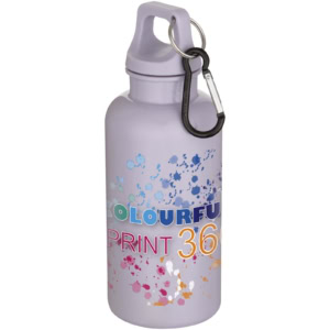 Oregon 400 ml einfarbige RS-zertifizierte Trinkflasche aus recyceltem Kunststoff mit Karabinerhaken - fliederfarben - Logo 1