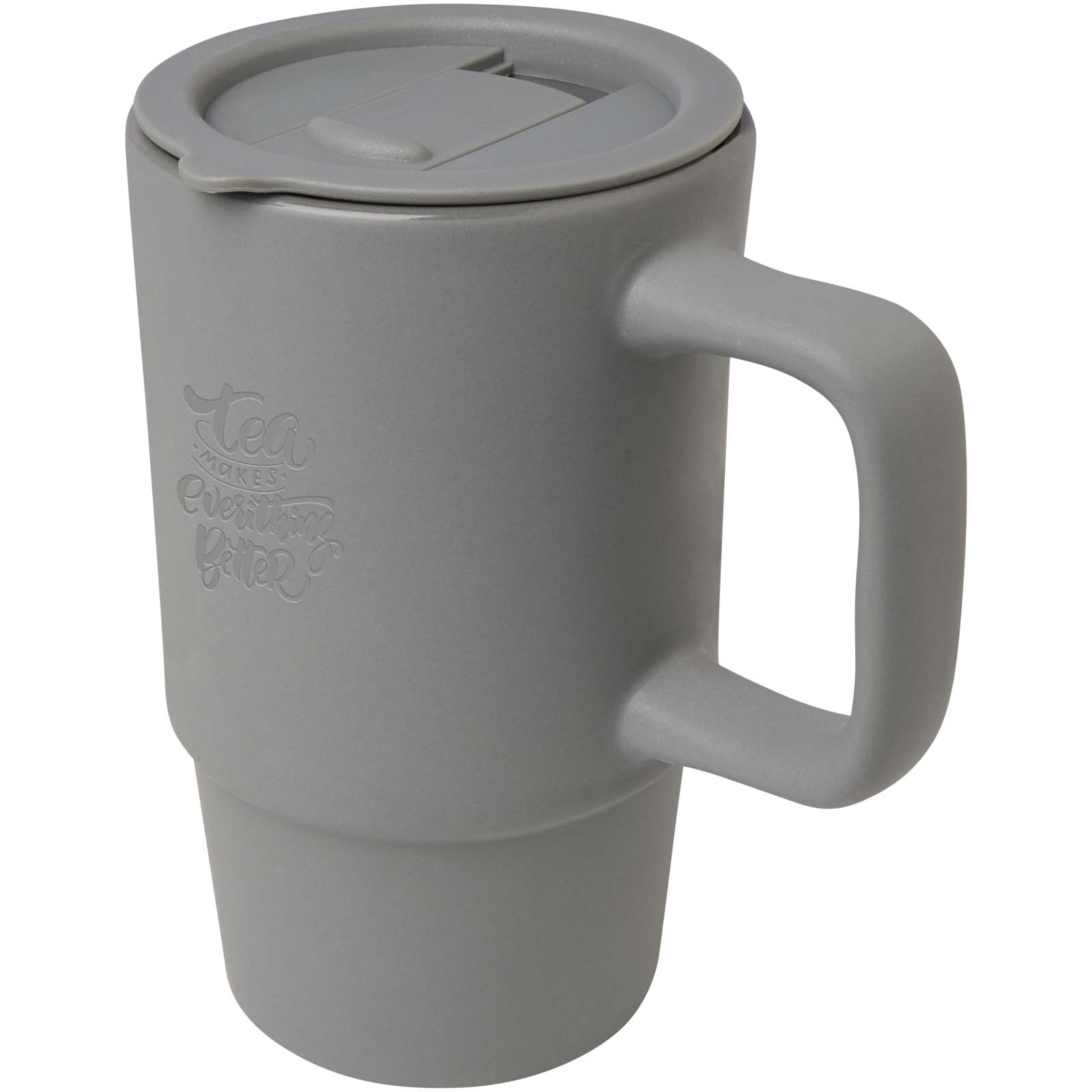 Carter 450 ml Keramiktasse mit Kunststoffdeckel - grau - Logo 1