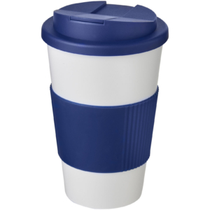 Americano® 350 ml Isolierbecher mit Schutzring & auslaufsicherem Schraubverschluss – weiss / blau