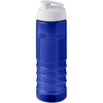 Blaue Sportflasche mit weißem Stülpdeckel für Wasser.