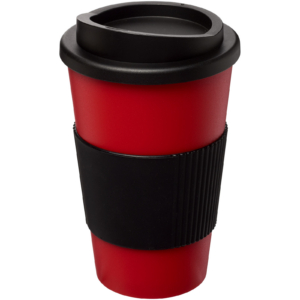 Americano® 350 ml Isolierbecher mit Schutzring – schwarz / rot