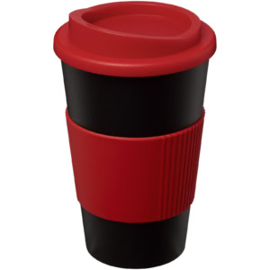 Americano® 350 ml Isolierbecher mit Schutzring – schwarz / rot