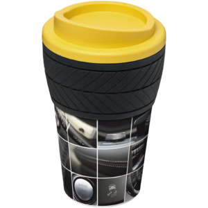 Brite-Americano® 350 ml Isolierbecher mit Schutzring Reifen-Design – gelb