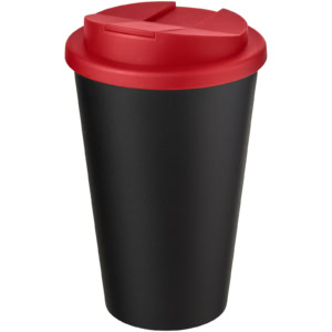 Americano® Eco 350 ml recycelter Becher mit auslaufsicherem Deckel – rot / schwarz