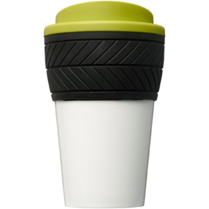Brite-Americano® 350 ml Isolierbecher mit Schutzring Reifen-Design - limone - Vorderseite