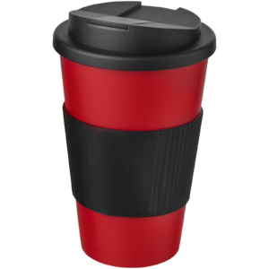 Americano® 350 ml Isolierbecher mit Schutzring & auslaufsicherem Schraubverschluss – rot / schwarz