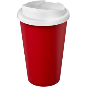 Americano® Eco 350 ml recycelter Becher mit auslaufsicherem Deckel – rot / weiss