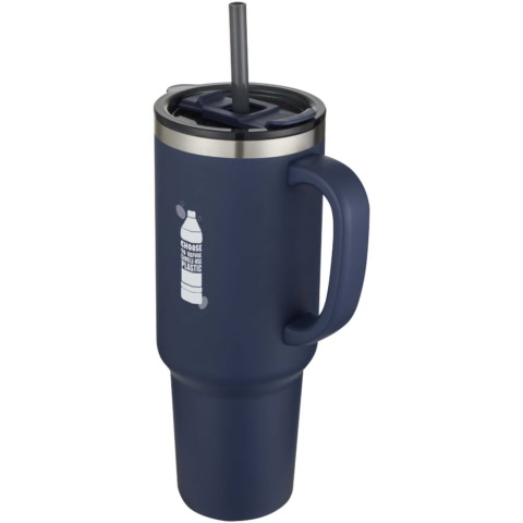 Sydney 1200 ml doppelwandiger RCS-zertifizierter Kupfer-Vakuum Isolierbecher mit Strohhalm - navy - Logo 1