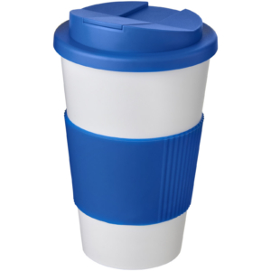 Americano® 350 ml Isolierbecher mit Schutzring & auslaufsicherem Schraubverschluss – weiss / mittelblau