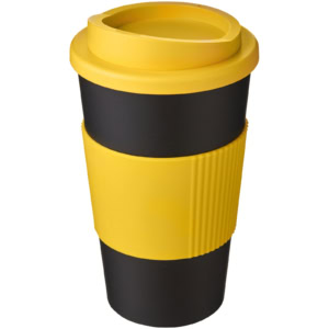 Americano® 350 ml Isolierbecher mit Schutzring – schwarz / gelb