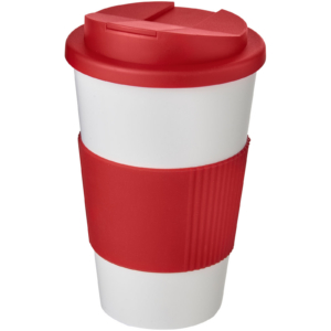 Americano® 350 ml Isolierbecher mit Schutzring & auslaufsicherem Schraubverschluss – weiss / rot