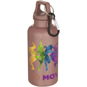 Oregon 400 ml einfarbige RS-zertifizierte Trinkflasche aus recyceltem Kunststoff mit Karabinerhaken - altrosa - Logo 1
