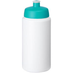 Baseline® Plus grip 500 ml Sportflasche mit Sportdeckel – weiss / aquablau
