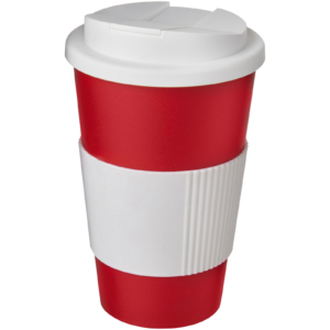 Americano® 350 ml Isolierbecher mit Schutzring & auslaufsicherem Schraubverschluss – rot / weiss