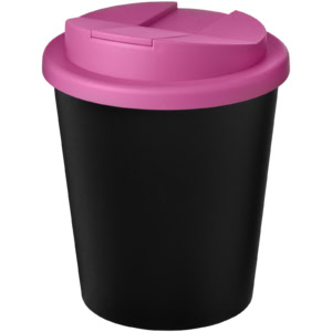 Americano® Espresso Eco 250 ml recycelter Isolierbecher mit auslaufsicherem Deckel – schwarz / magenta