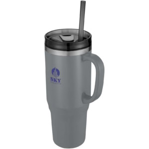 Melbourne 1200 ml RCS-zertifizierter Isolierbecher mit Strohhalm - grau - Logo 1
