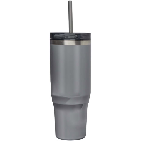 Melbourne 1200 ml RCS-zertifizierter Isolierbecher mit Strohhalm - grau - Vorderseite