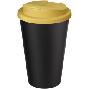 Americano® Eco 350 ml recycelter Becher mit auslaufsicherem Deckel – gelb / schwarz