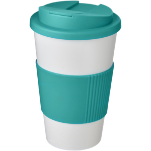 Americano® 350 ml Isolierbecher mit Schutzring & auslaufsicherem Schraubverschluss – weiss / aquablau