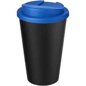 Americano® Eco 350 ml recycelter Becher mit auslaufsicherem Deckel – mittelblau / schwarz