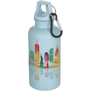 Oregon 400 ml einfarbige RS-zertifizierte Trinkflasche aus recyceltem Kunststoff mit Karabinerhaken - wolkenblau - Logo 1