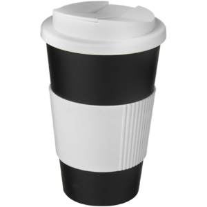 Americano® 350 ml Isolierbecher mit Schutzring & auslaufsicherem Schraubverschluss – schwarz / weiss