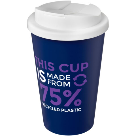 Americano® Eco 350 ml recycelter Becher mit auslaufsicherem Deckel - blau - Logo 1