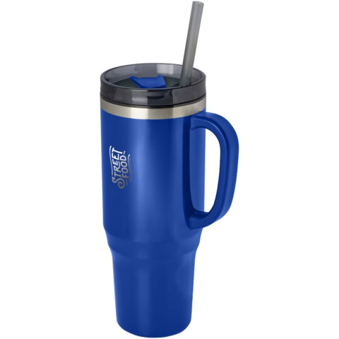 Melbourne 1200 ml RCS-zertifizierter Isolierbecher mit Strohhalm - royalblau - Logo 1
