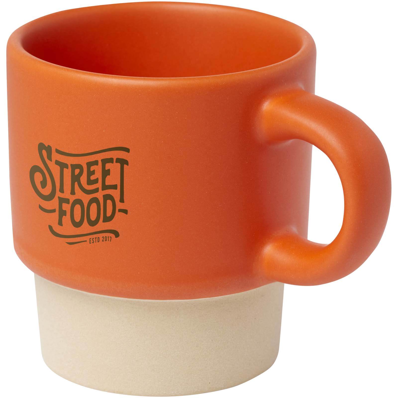 Olympia 130 ml stapelbarer Expresso Becher mit Tonboden - orange - Logo 1