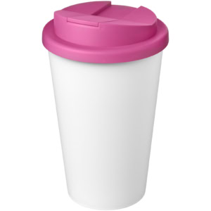 Americano® Eco 350 ml recycelter Becher mit auslaufsicherem Deckel – rosa / weiss