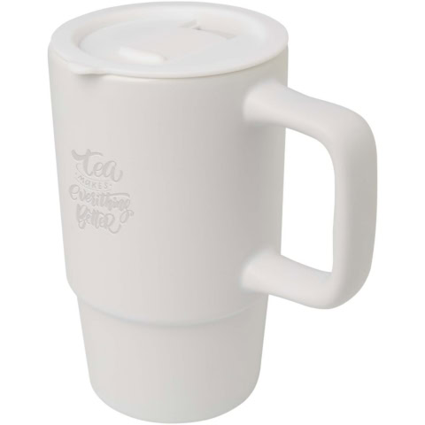 Carter 450 ml Keramiktasse mit Kunststoffdeckel - weiss - Logo 1