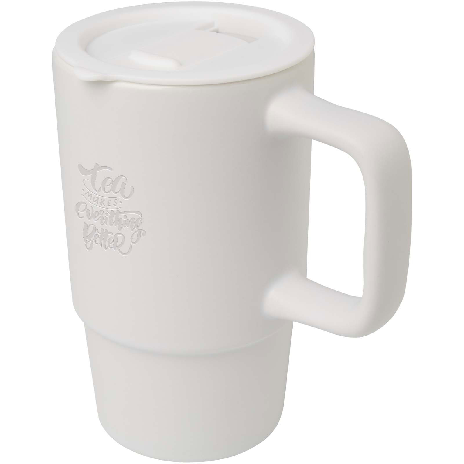 Carter 450 ml Keramiktasse mit Kunststoffdeckel - weiss - Logo 1