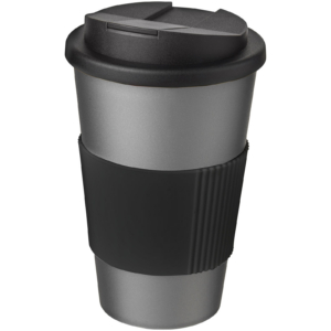 Americano® 350 ml Isolierbecher mit Schutzring & auslaufsicherem Schraubverschluss – silber / schwarz