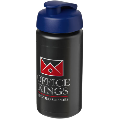 Baseline® Plus grip 500 ml Sportflasche mit Klappdeckel - schwarz - Logo 1
