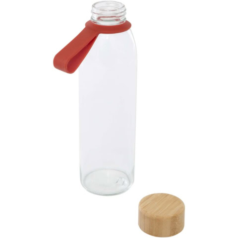 Porto 500 ml Glas-Flasche mit Silikongriff und Bambusdeckel - ziegelstein - Extra 1