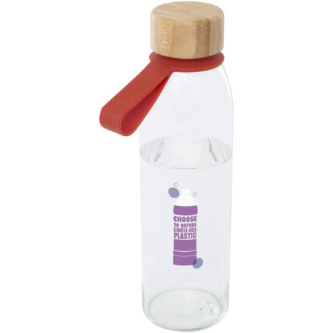 Porto 500 ml Glas-Flasche mit Silikongriff und Bambusdeckel - ziegelstein - Logo 1