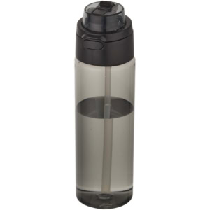 Theron 700 ml RCS Trinkflasche aus recyceltem Kunststoff mit Multifunktionsdeckel und Klappstrohhalm – schwarz
