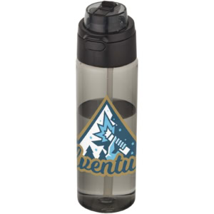 Theron 700 ml RCS Trinkflasche aus recyceltem Kunststoff mit Multifunktionsdeckel und Klappstrohhalm - schwarz - Logo 1
