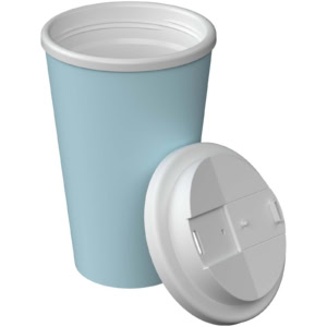 Blaue Trinkflasche mit auslaufsicherem Deckel für unterwegs.