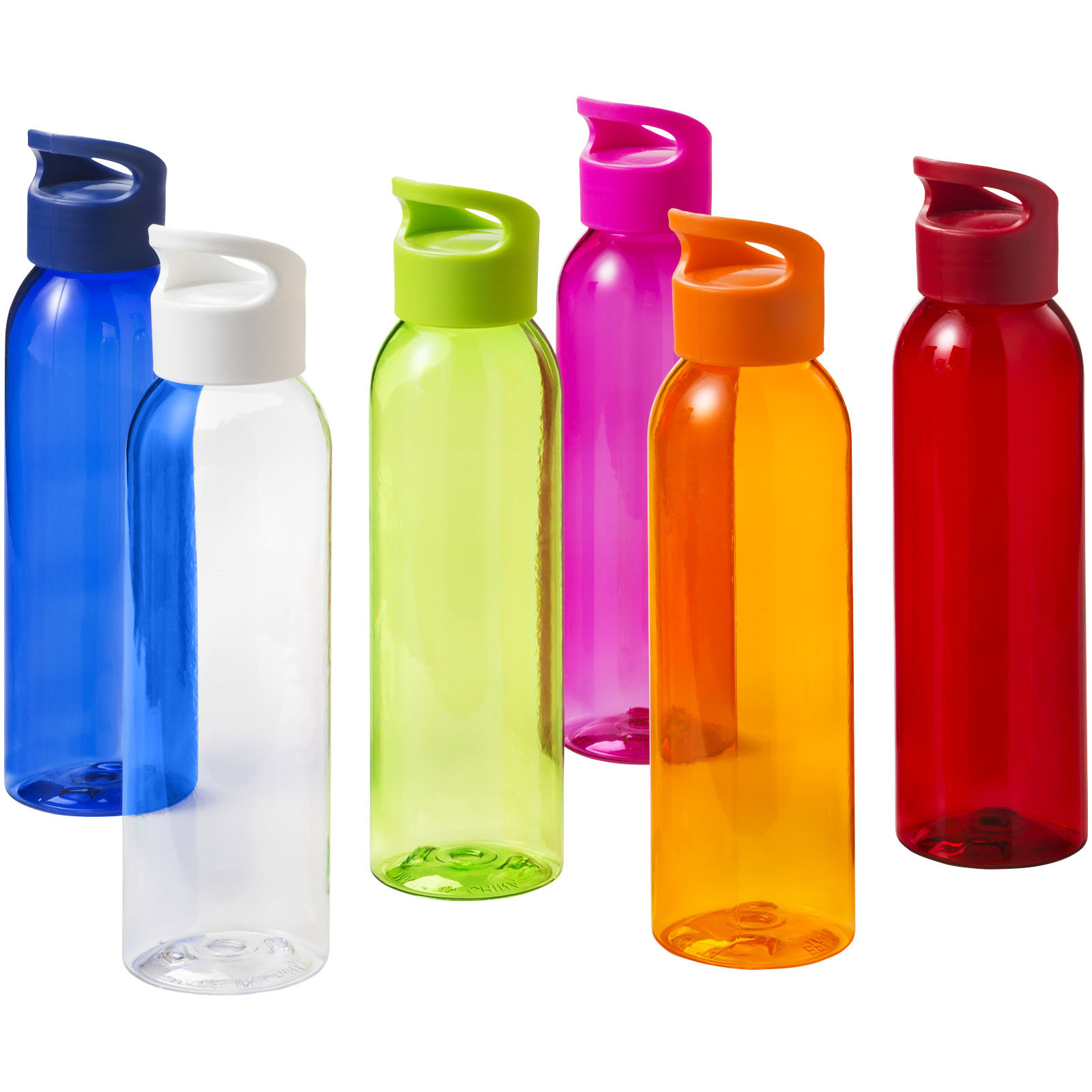 Bunte Tritan™ Sportflaschen in verschiedenen Farben, ideal für Sport und unterwegs.