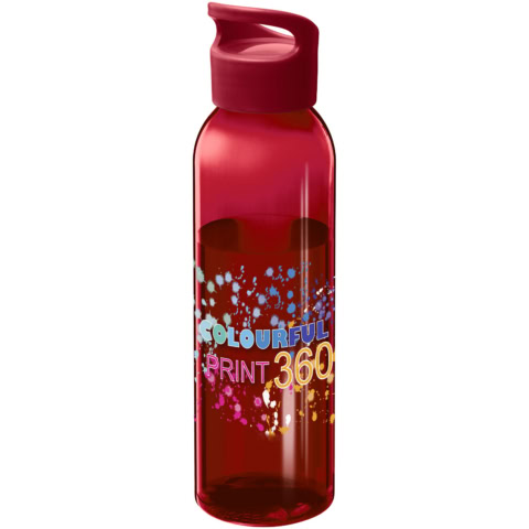 Rote Tritan™ Sportflasche mit buntem Druck, 650 ml, für Sport und unterwegs.