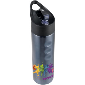 Sportflasche aus Edelstahl mit Tanzmotiv und Trinkverschluss.