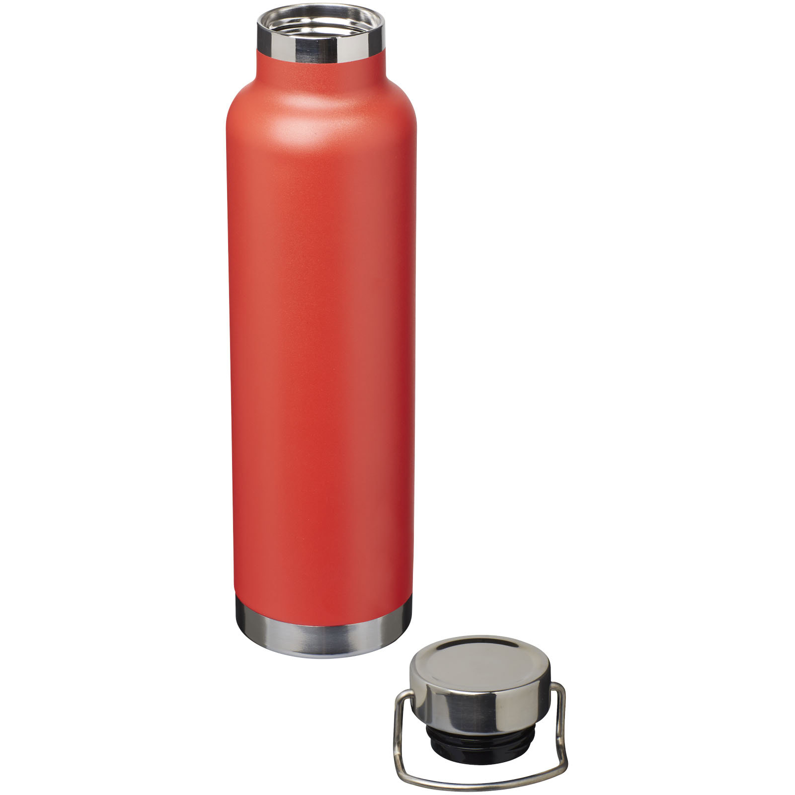 Rote Isolierflasche mit Edelstahlverschluss, 650 ml Kapazität.