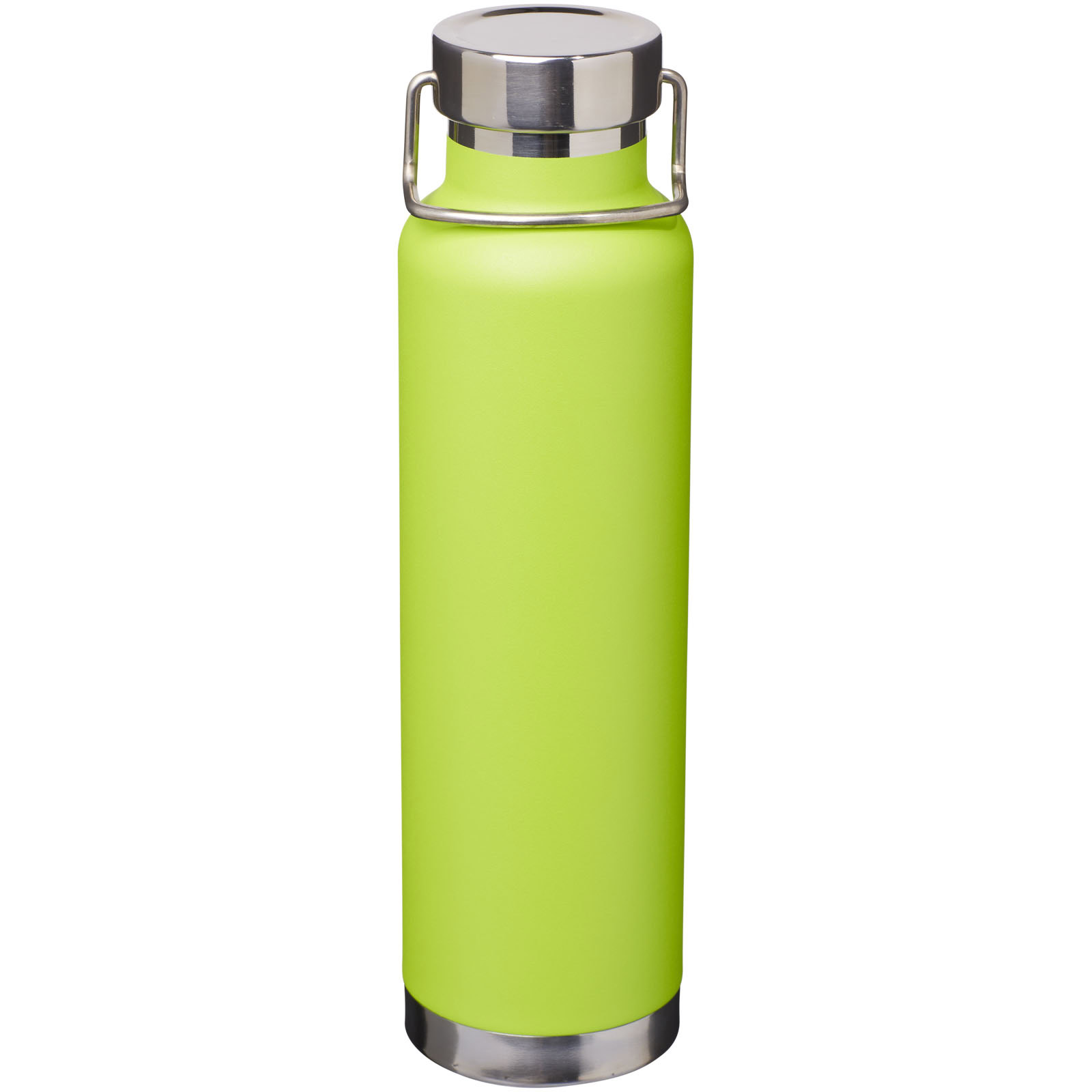 Grüne Isoliersportflasche mit Edelstahlverschluss, 650 ml Kapazität.