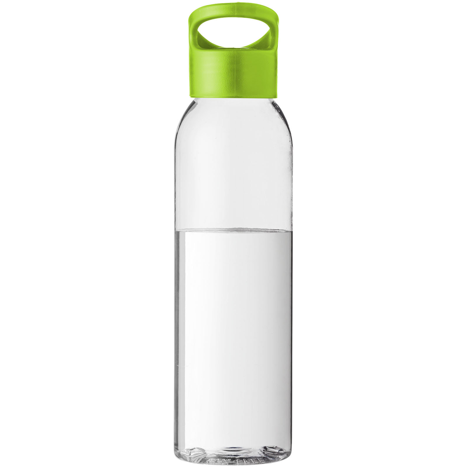 Transparente Trinkflasche mit grünem Deckel für Sport und unterwegs.